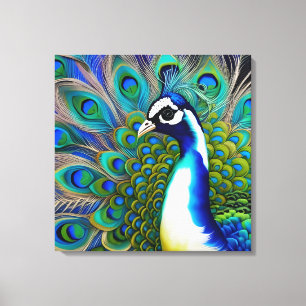 White blue en Green Piebald Peacock Canvas Afdruk