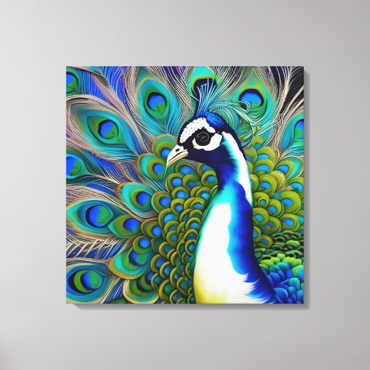 White blue en Green Piebald Peacock Canvas Afdruk (Voorkant)