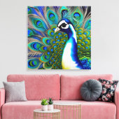 White blue en Green Piebald Peacock Canvas Afdruk (Insitu (Woonkamer))