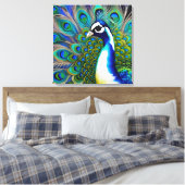 White blue en Green Piebald Peacock Canvas Afdruk (Insitu (Slaapkamer))