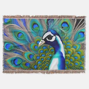 White blue en Green Piebald Peacock Deken