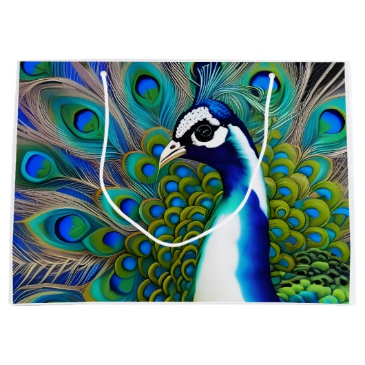 White blue en Green Piebald Peacock Groot Cadeauzakje (Voorkant)