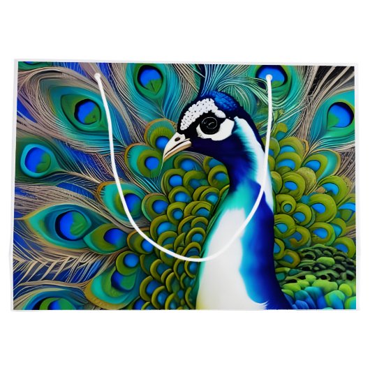 White blue en Green Piebald Peacock Groot Cadeauzakje (Achterkant)