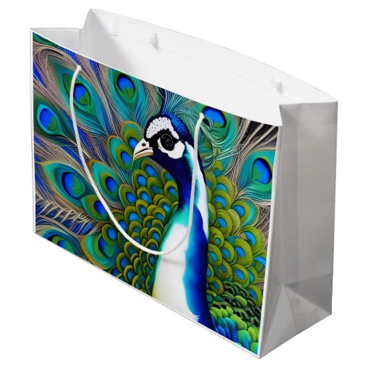 White blue en Green Piebald Peacock Groot Cadeauzakje (Achterkant Gekanteld)