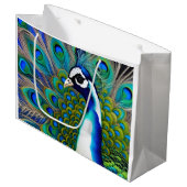 White blue en Green Piebald Peacock Groot Cadeauzakje (Voorkant Gekanteld)