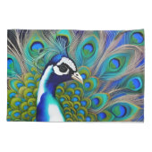 White blue en Green Piebald Peacock Kussensloop (Achterkant)