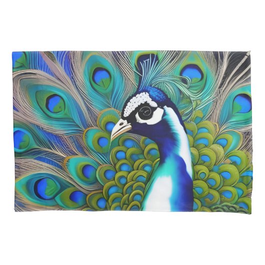 White blue en Green Piebald Peacock Kussensloop (Voorkant)
