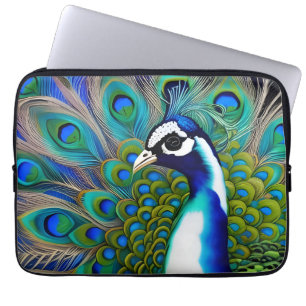 White blue en Green Piebald Peacock Laptop Sleeve