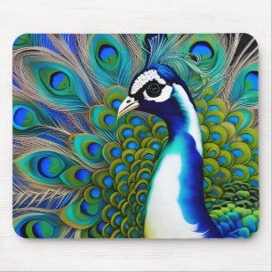 White blue en Green Piebald Peacock Muismat