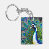 White blue en Green Piebald Peacock Sleutelhanger (Voorkant Links)