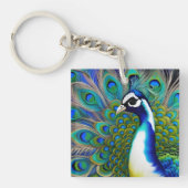 White blue en Green Piebald Peacock Sleutelhanger (Voorkant)