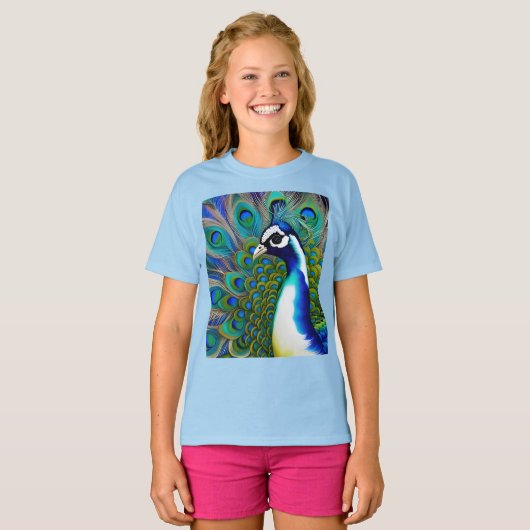 White blue en Green Piebald Peacock T-shirt (Voorkant volledig)