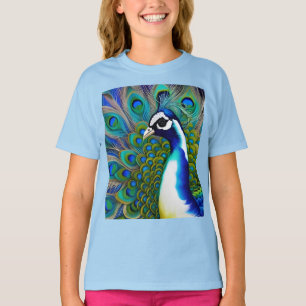 White blue en Green Piebald Peacock T-shirt
