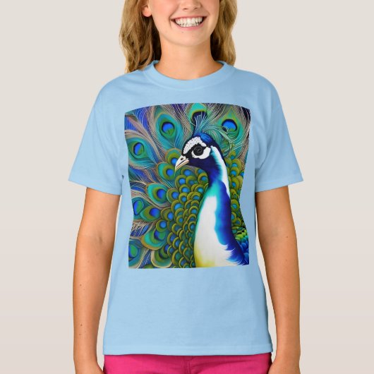 White blue en Green Piebald Peacock T-shirt (Voorkant)