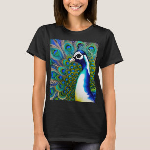 White blue en Green Piebald Peacock T-shirt