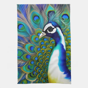White blue en Green Piebald Peacock Theedoek