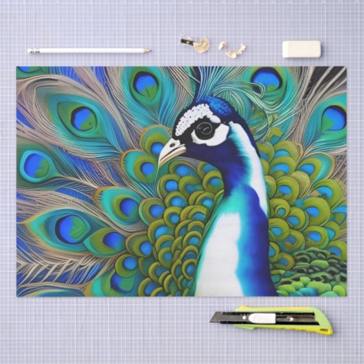 White blue en Green Piebald Peacock Tissuepapier (Craft)