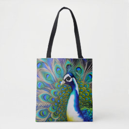 White blue en Green Piebald Peacock Tote Bag