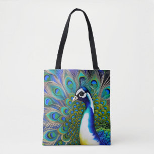 White blue en Green Piebald Peacock Tote Bag