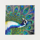 White blue en Green Piebald Peacock Wandkleed (Voorkant (horizontaal))
