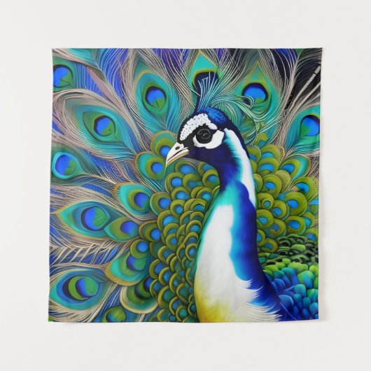 White blue en Green Piebald Peacock Wandkleed (Voorkant)