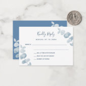 White blue eucalyptus wedding response RSVP Notitiekaartje (Voorkant / Achterkant in situ)
