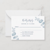 White blue eucalyptus wedding response RSVP Notitiekaartje (Voorkant)