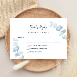 White blue eucalyptus wedding response RSVP Notitiekaartje
