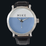 White & Blue Face, DIY Name Horloge<br><div class="desc">Een eenvoudige witte en blauwe horlogezijde met DIY-naam.</div>