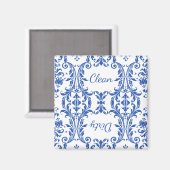 White Blue Floral Damask Dishwasher Clean Dirty Magneet (Voorkant / Achterkant)