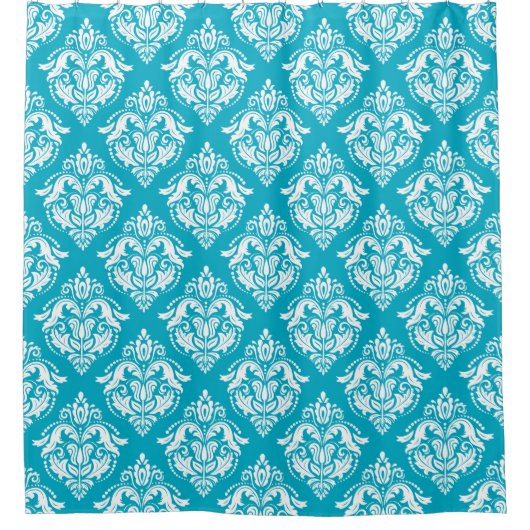 White & Blue Floral Damasks Pattern Douchegordijn (Voorkant)