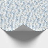 White Blue Floral Eucalyptus Stripes Cadeaupapier (Hoek)