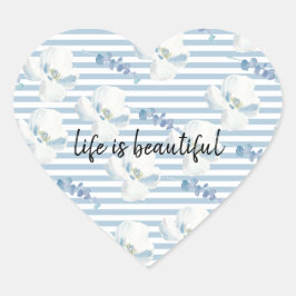 White Blue Floral Eucalyptus Stripes Hart Sticker