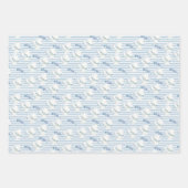 White Blue Floral Eucalyptus Stripes Inpakpapier Vel (Voorkant)