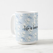 White Blue Floral Eucalyptus Stripes Koffiemok (Voorkant links)