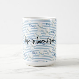 White Blue Floral Eucalyptus Stripes Koffiemok