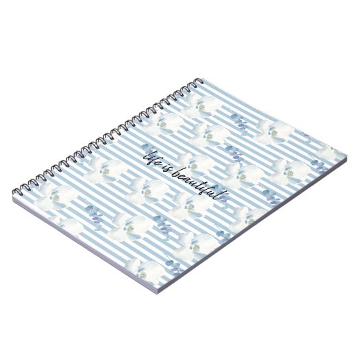 White Blue Floral Eucalyptus Stripes Notitieboek (Linkerzijde)