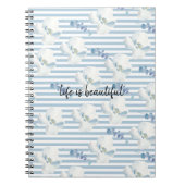 White Blue Floral Eucalyptus Stripes Notitieboek (Voorkant)
