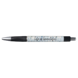 White Blue Floral Eucalyptus Stripes Pen