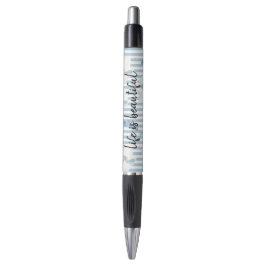 White Blue Floral Eucalyptus Stripes Pen