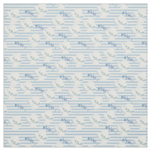 White Blue Floral Eucalyptus Stripes Stof