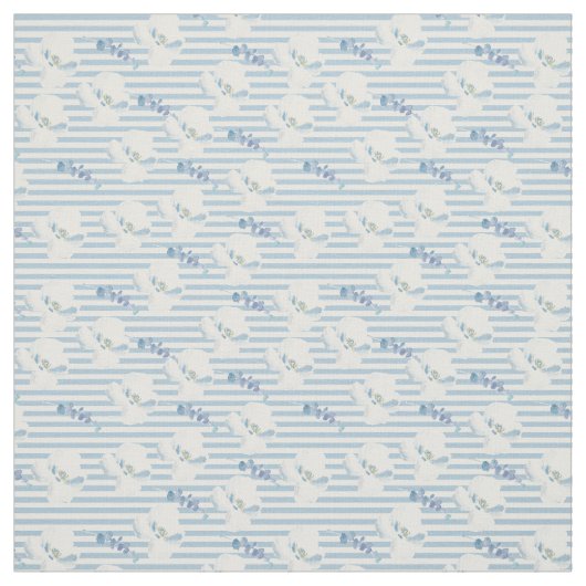 White Blue Floral Eucalyptus Stripes Stof (Swatch)