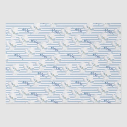 White Blue Floral Eucalyptus Stripes Tissuepapier (Voorkant)