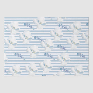White Blue Floral Eucalyptus Stripes Tissuepapier