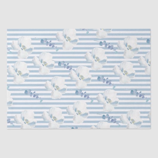White Blue Floral Eucalyptus Stripes Tissuepapier (Voorkant)