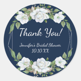 White Blue Floral Geometric Ronde Sticker
