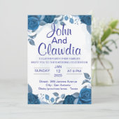 white blue floral geometric wedding invitation kaart (Staand voorkant)