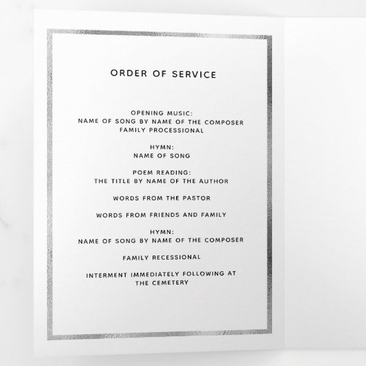 White blue floral phototri-vouwbegrafenisprogramma drieluik aankondiging (Binnenzijde eerst)