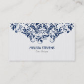 White & Blue  Floral Swirls Lace Visitekaartje (Voorkant)