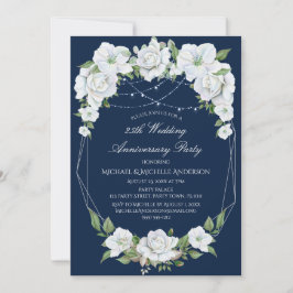 White Blue Floral Waterverf 25th Jubileum Kaart